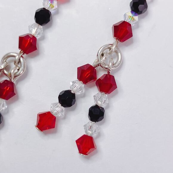 VTG Artisan Sterling Filled Swarovski Red Black Crystal Dangle Earrings Handmade - Picture 4 of 16